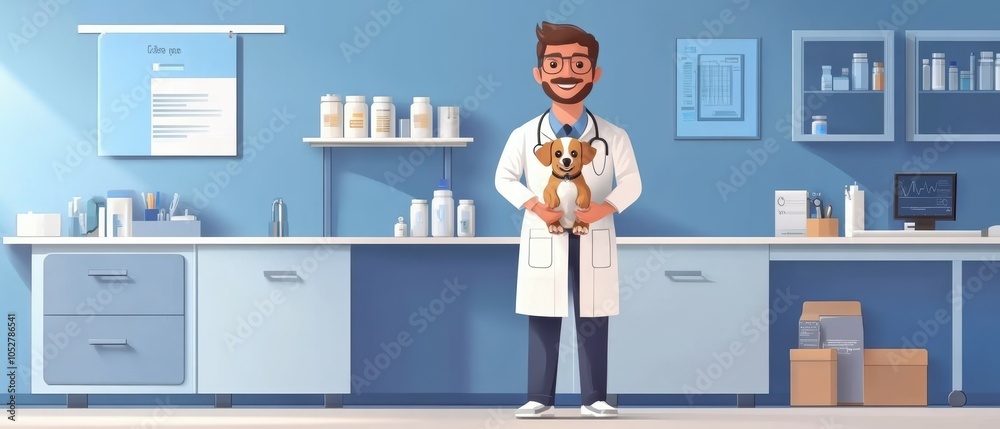 Caring veterinarian with small dog in modern clinic setting a heartwarming moment Caring veterinarian with small dog in modern clinic setting a heartwarming moment