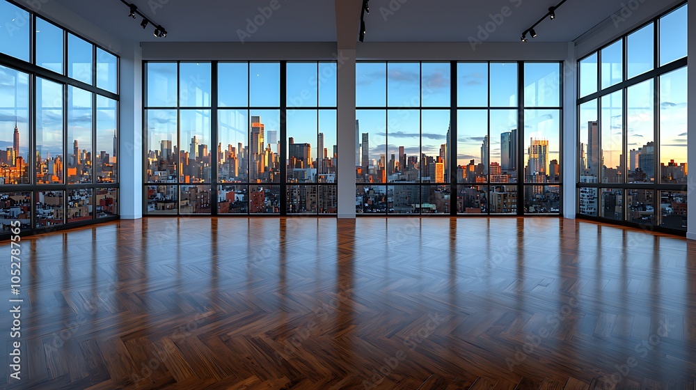 Fototapeta premium Modern Loft with City View at Sunset
