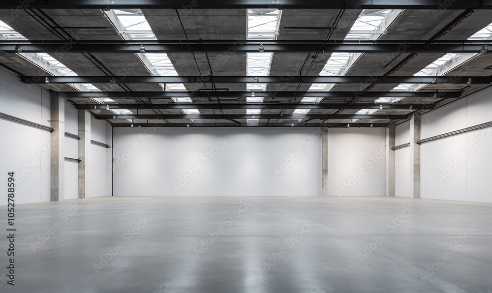 Spacious, modern interior of a gallery or exhibition space. Spacious, modern interior of a gallery or exhibition space.