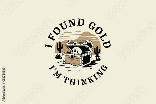 Skull in Treasure Chest on Desert Background with Mysterious Vibes