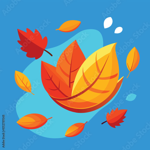 Autumn leaves falling on a blue background