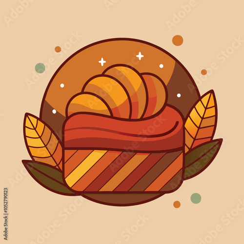Delicious autumnal cake with fall leaves.