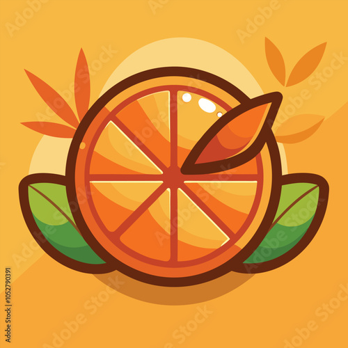 A juicy orange slice surrounded by leaves.
