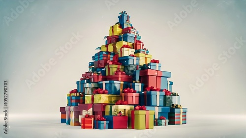 Christmas tree made of gift boxes on white background. 3D rendering