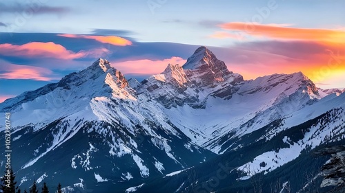 Mountain panorama at sunset. Zermatt, Switzerland.