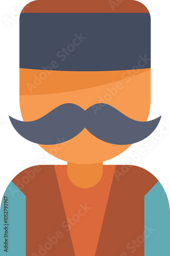 Cartoon illustration of a turkish man wearing traditional clothes and hat smiling
