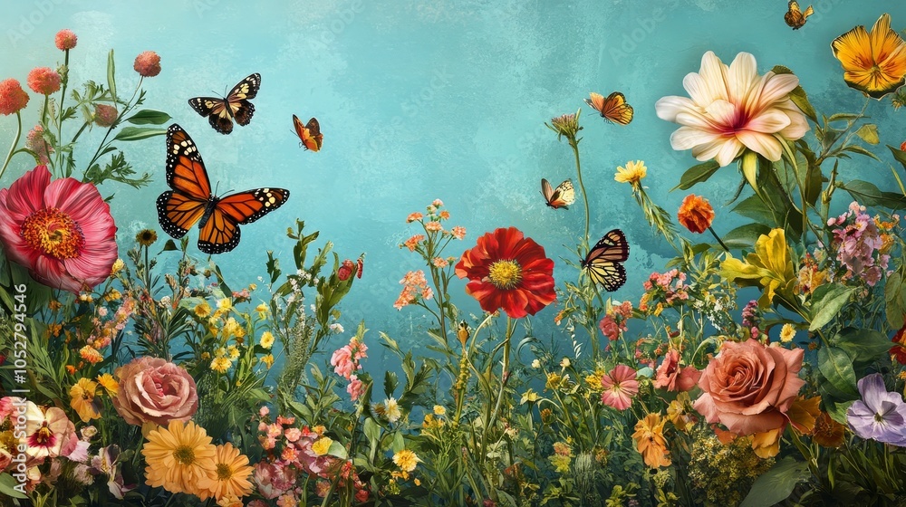 A picturesque garden scene teeming with vibrant flowers and butterflies captures the essence of beauty and tranquility in nature, embodying life and renewal. A picturesque garden scene teeming with vibrant flowers and butterflies captures the essence of beauty and tranquility in nature, embodying life and renewal.