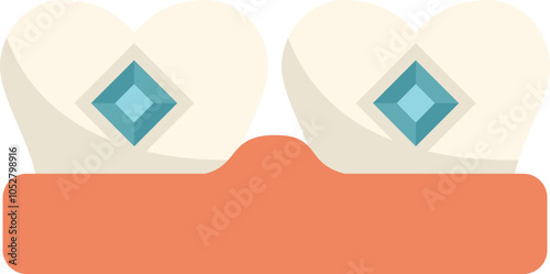 Teeth grill, dental care accessory, shining with diamonds, hip hop style illustration in flat design