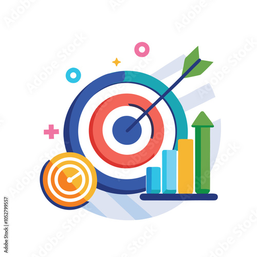 Colorful target with an arrow hitting the bullseye.
