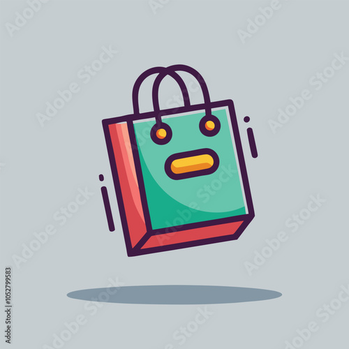 A cartoon shopping bag with a cute face.