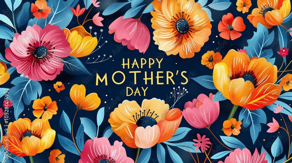 Floral Mother's Day Card with Happy Mother's Day Text Floral Mother's Day Card with Happy Mother's Day Text