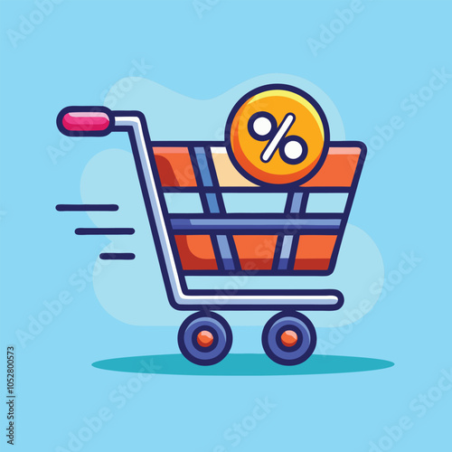 Shopping cart with a discount symbol on it.