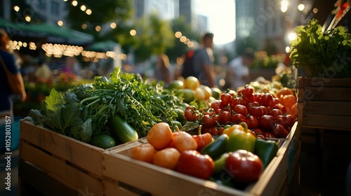 Fototapeta Naklejka Na Ścianę i Meble -  Fresh produce on display at a bustling farmers market.