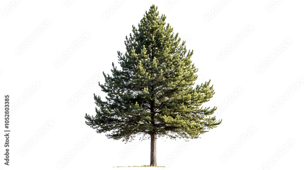 Fototapeta premium A full view of a pine tree, showcasing its symmetrical, triangular shape