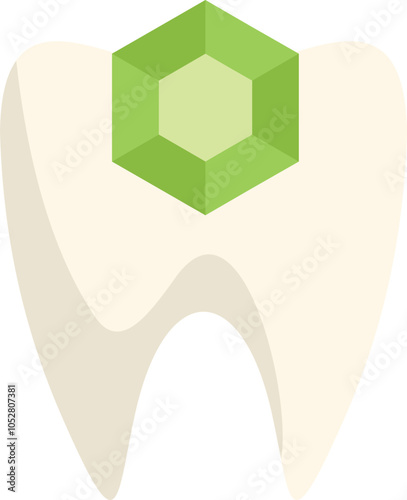 White tooth with a green hexagon jewel is showing the importance of dental care