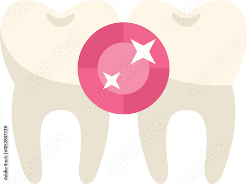 Two healthy teeth sparkling with a pink tooth gem for a perfect smile