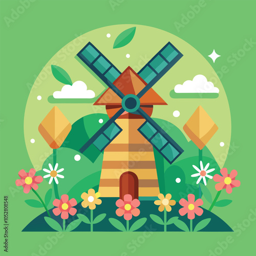 Windmill in a field of flowers
