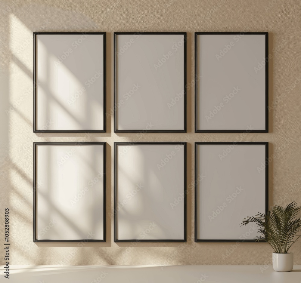 3D Render of Vertical Blank Picture Frames on Beige Wall 3D Render of Vertical Blank Picture Frames on Beige Wall