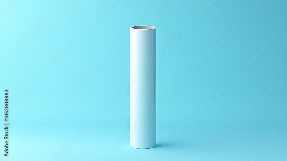 A white cylinder stands against a light blue background.