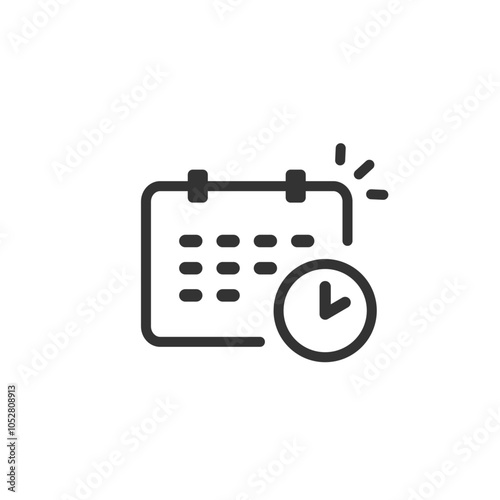 カレンダーと時計のベクターアイコン(線画・白黒)