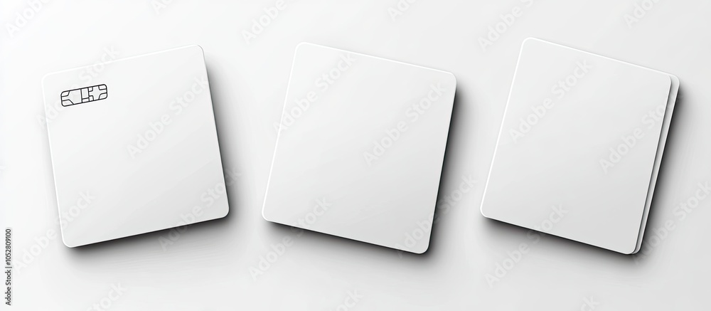 Three white blank square cards on white background. Three white blank square cards on white background.
