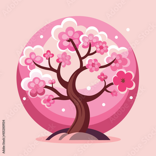 Pink cherry blossom tree illustration