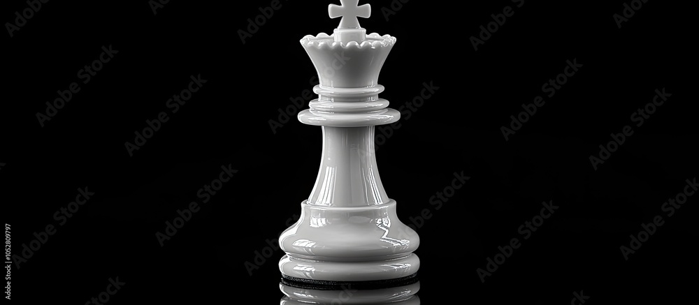White chess king piece isolated on black background.