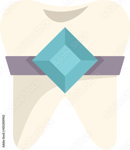 Cartoon white tooth with a precious stone being used as decoration, concept of dental care and luxury
