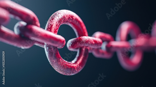 Strong red chain links symbolize connection and security in digital world.