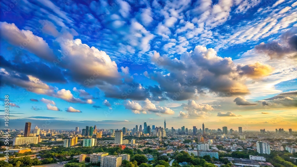 Obraz premium A wide-angle blue cloud over Bangkok in the early morning