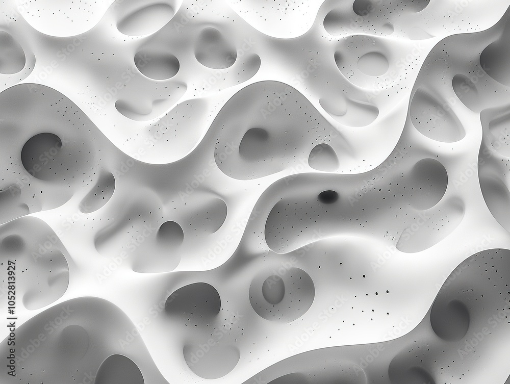 Abstract wavy surface with organic shapes and textures in monochrome tones.
