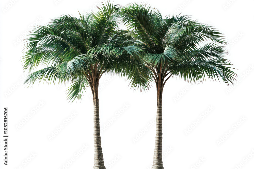 Fototapeta premium Three palm trees against a white backdrop.