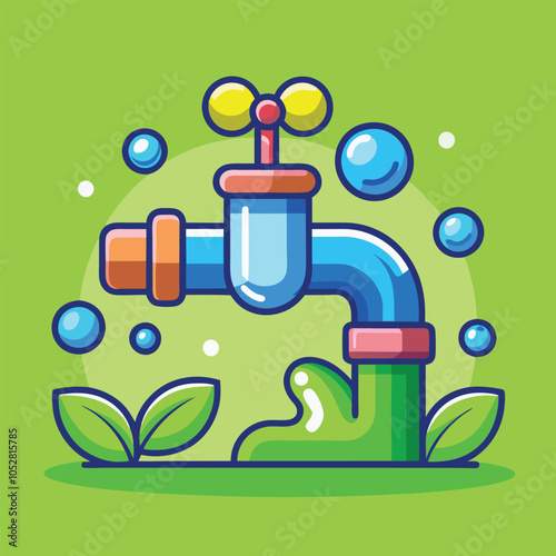 Water flowing from a tap into green grass.