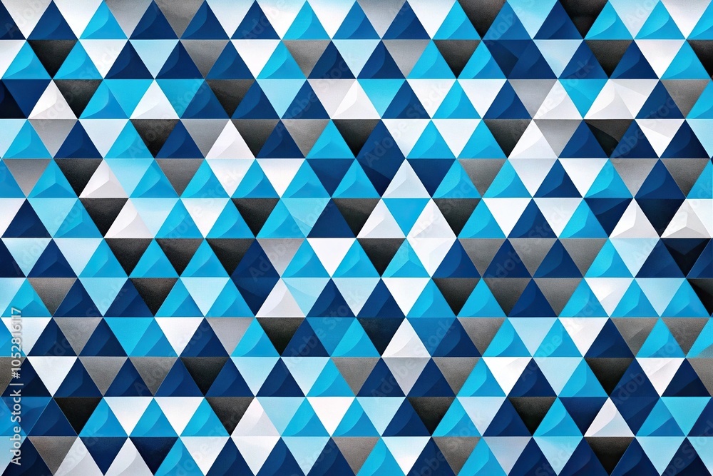 Abstract geometric pattern of blue, white, and black triangles