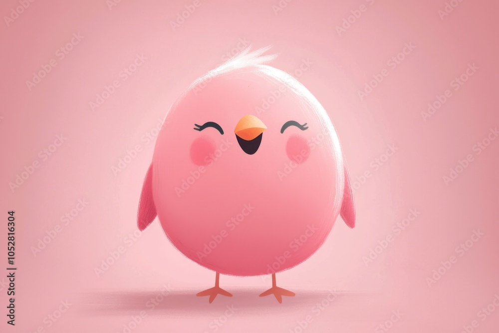 A cheerful pink bird character with a round body and happy expression, perfect for whimsical designs and playful themes. A cheerful pink bird character with a round body and happy expression, perfect for whimsical designs and playful themes.