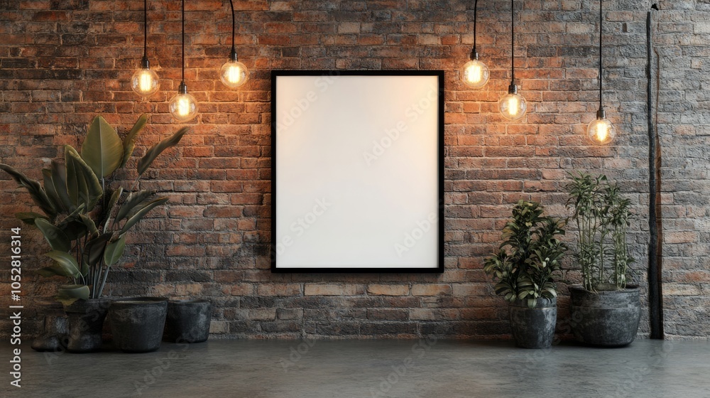 mockup white box on brick wall and yellow light bulb mockup white box on brick wall and yellow light bulb