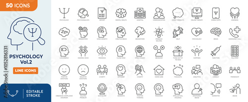 Psychology line editable icon set. Editable Stroke.