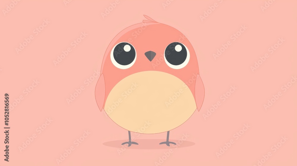 A cute and playful cartoon bird with big eyes, set against a soft pink background. Perfect for children's designs and illustrations. A cute and playful cartoon bird with big eyes, set against a soft pink background. Perfect for children's designs and illustrations.