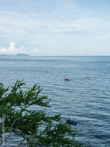 People go out on a fishing boat to Bang Saen sea in Thailand. photo