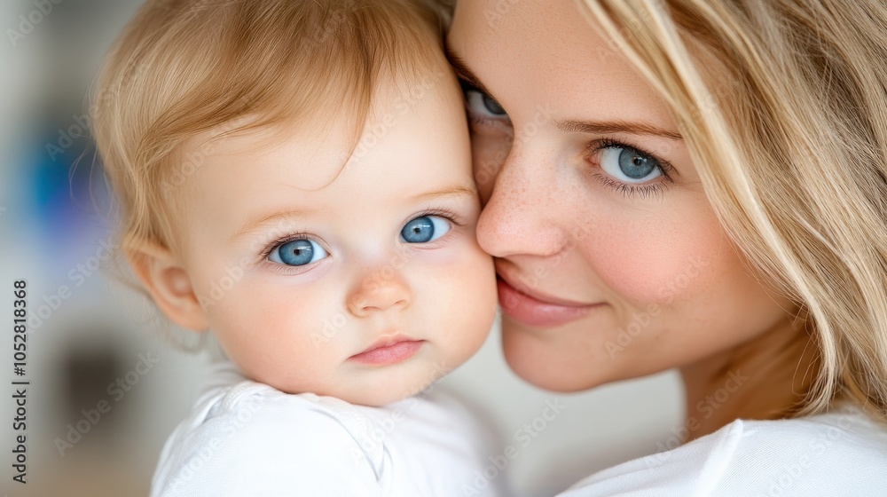 A mother and baby gaze at each other lovingly, their faces close, framed by soft light, capturing a heartwarming moment full of warmth and infinite tenderness. A mother and baby gaze at each other lovingly, their faces close, framed by soft light, capturing a heartwarming moment full of warmth and infinite tenderness.