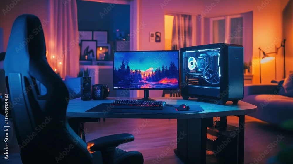 Gaming Setup with Vibrant Lights Gaming Setup with Vibrant Lights