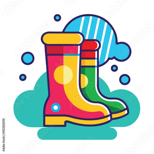 Colorful rain boots ready for a puddle adventure.