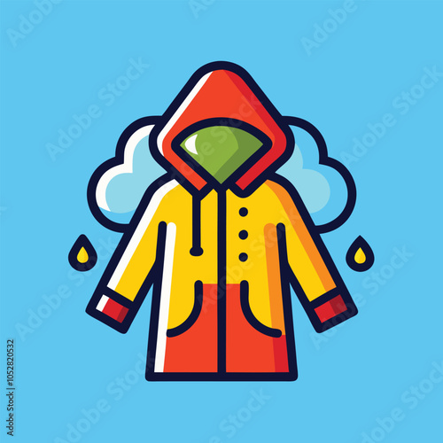 Yellow raincoat with red hood &  a cloud in the background