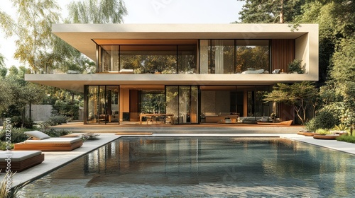 Wallpaper Mural Modern villa with large windows and pool surrounded by greenery. Torontodigital.ca