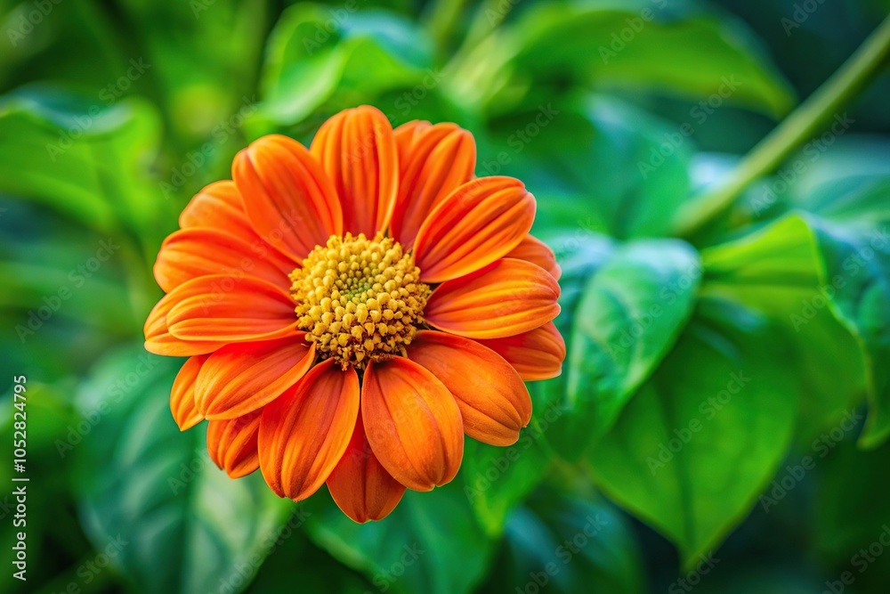 Close-up shot of an orange flower against a background of green leaves Close-up shot of an orange flower against a background of green leaves