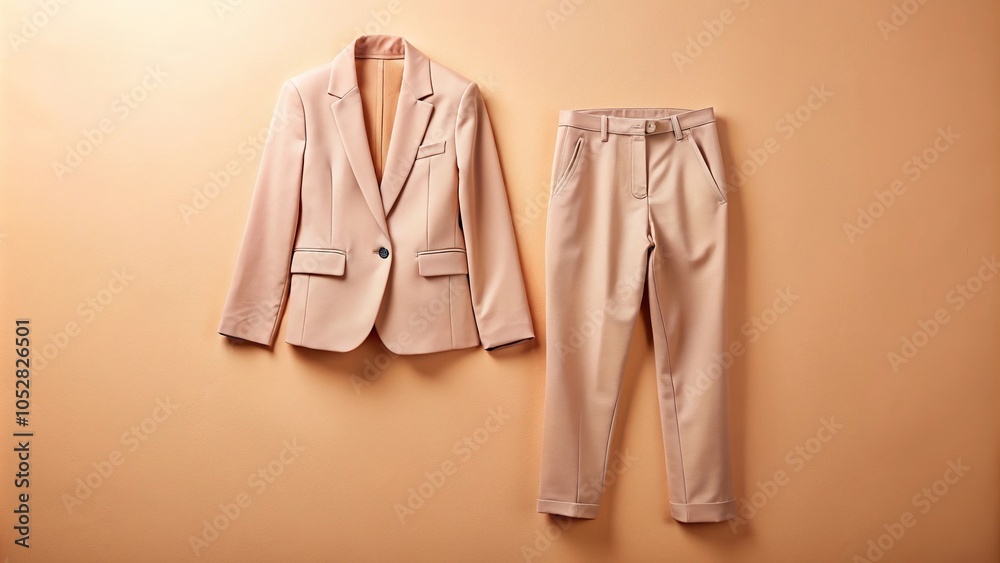 Peach colored jacket and trousers on peach background Peach colored jacket and trousers on peach background