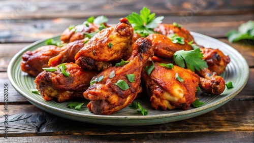 Delicious tandoori chicken wings served on a plate with cilantro garnish