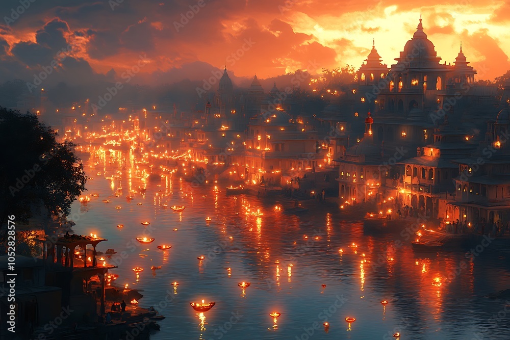 Fototapeta premium Vibrant cityscape reflecting dazzling lights on the shimmering water