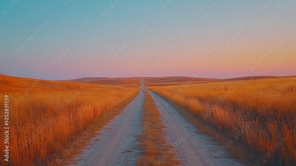 Fototapeta premium Empty road leading into the horizon under a clear sky, symbolizing journey