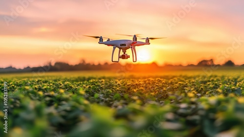 a drone flying over a field in a precision agriculture photo